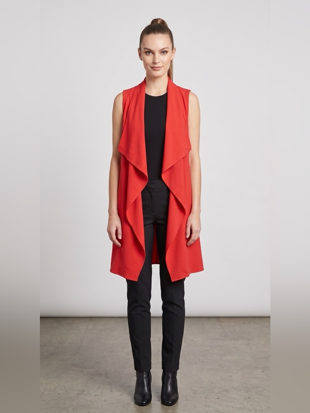 Sleeveless Draped Red Long Vest